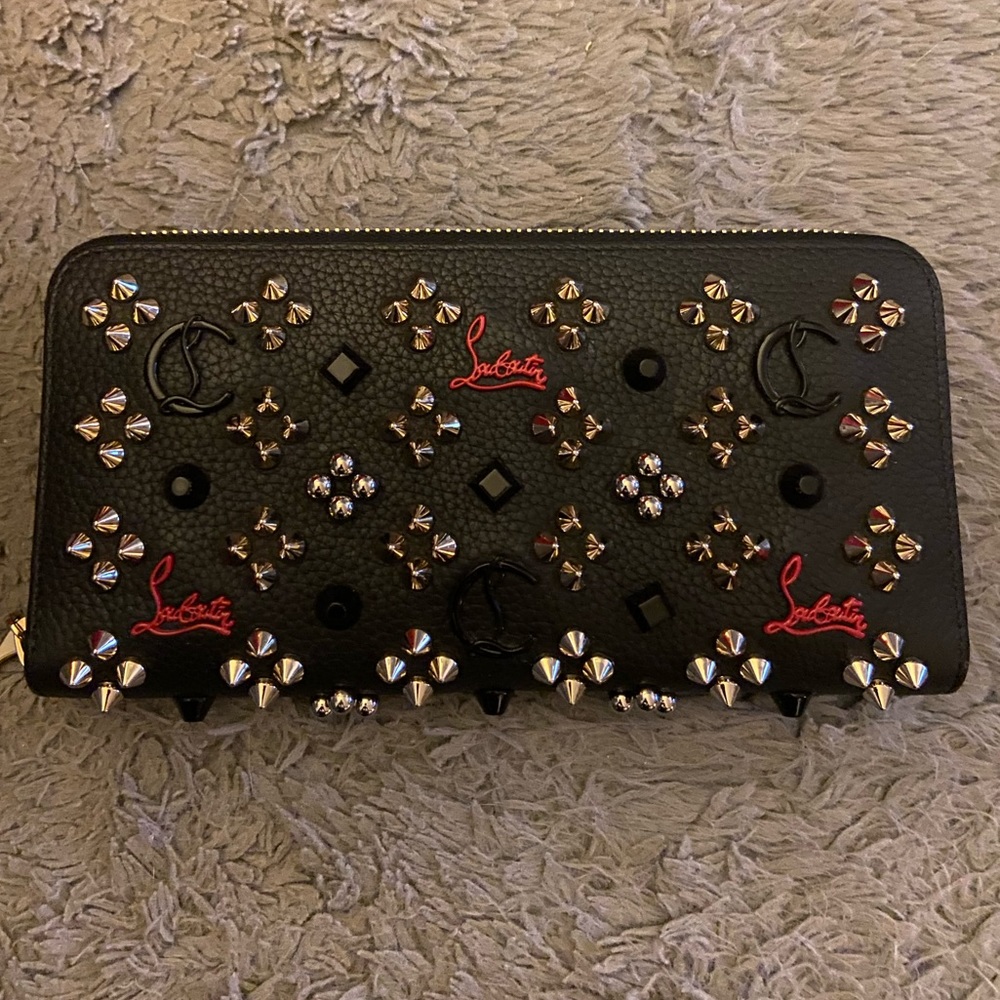 Christian Louboutin Panettone Spike Leather Zip-around Wallet,Box, and Dust Bag